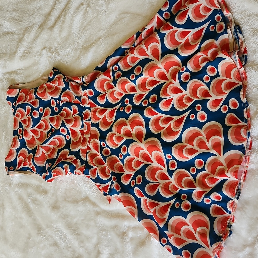 Retro Floral Wrap Dress - Navy and Coral - Picture 5 of 5